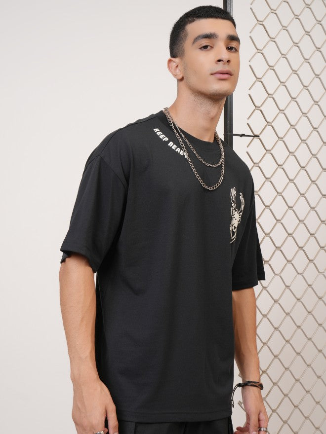 Highlander Men Black Printed Round Neck Oversized Fit T-Shirt - Black - Image 6