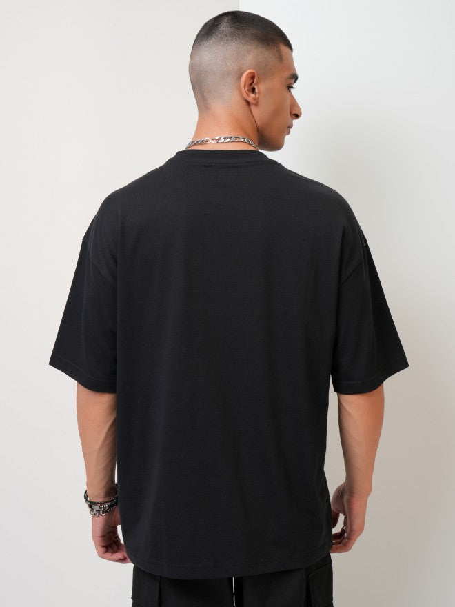 Highlander Men Black Printed Oversized Fit Round Neck T-Shirt - Black - Image 3