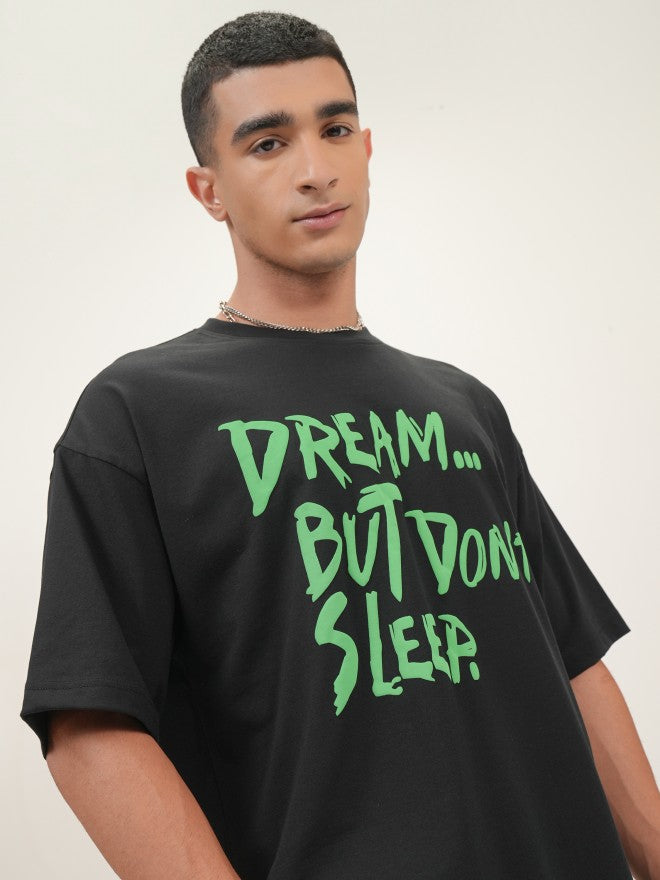 Highlander Men Black Printed Oversized Fit Round Neck T-Shirt - Black - Image 1