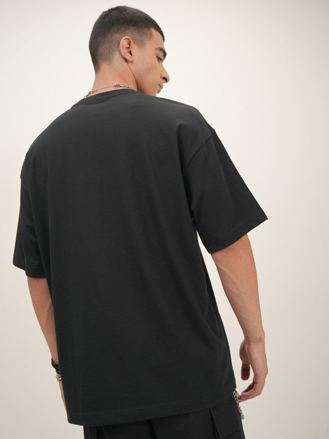 Highlander Men Black Printed Oversized Fit Round Neck T-Shirt - Black - Image 3