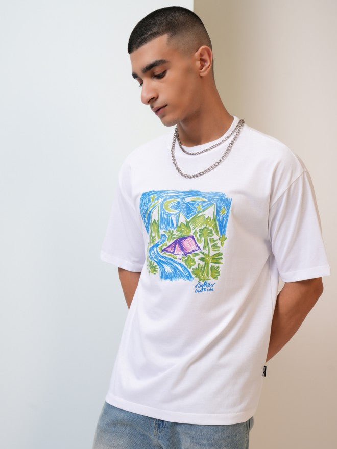 Highlander Men White Printed Round Neck T-Shirt - White - Image 4