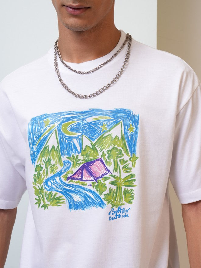 Highlander Men White Printed Round Neck T-Shirt - White - Image 5