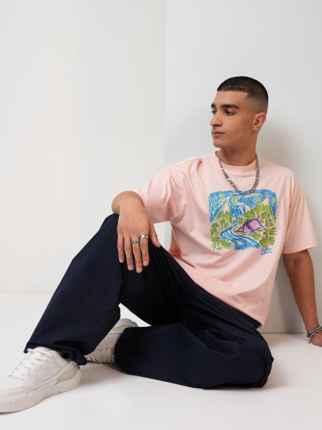 Highlander Men Peach Printed Round Neck T-Shirt - Peach - Image 2