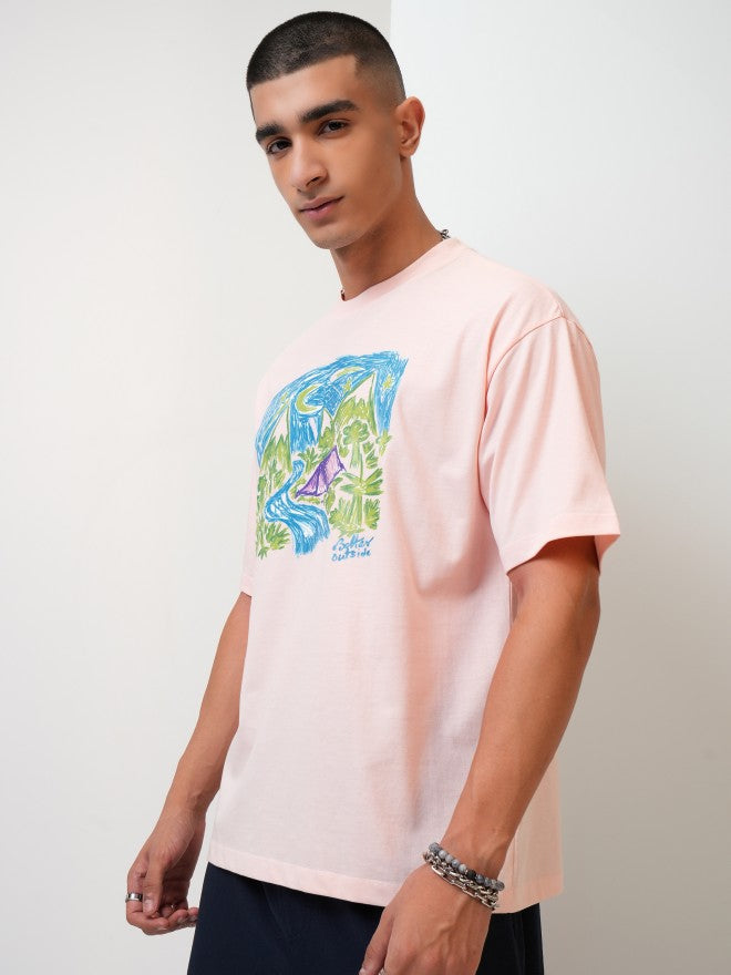 Highlander Men Peach Printed Round Neck T-Shirt - Peach - Image 4