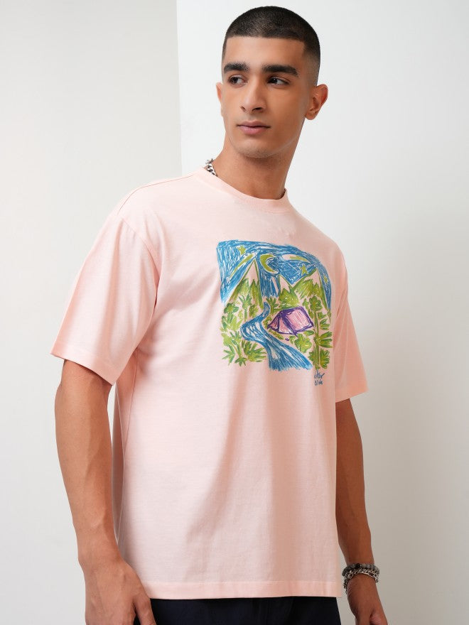 Highlander Men Peach Printed Round Neck T-Shirt - Peach - Image 6