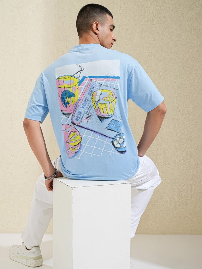 Highlander Men Blue Printed Round Neck Oversized Fit T-Shirt - Blue - Image 2