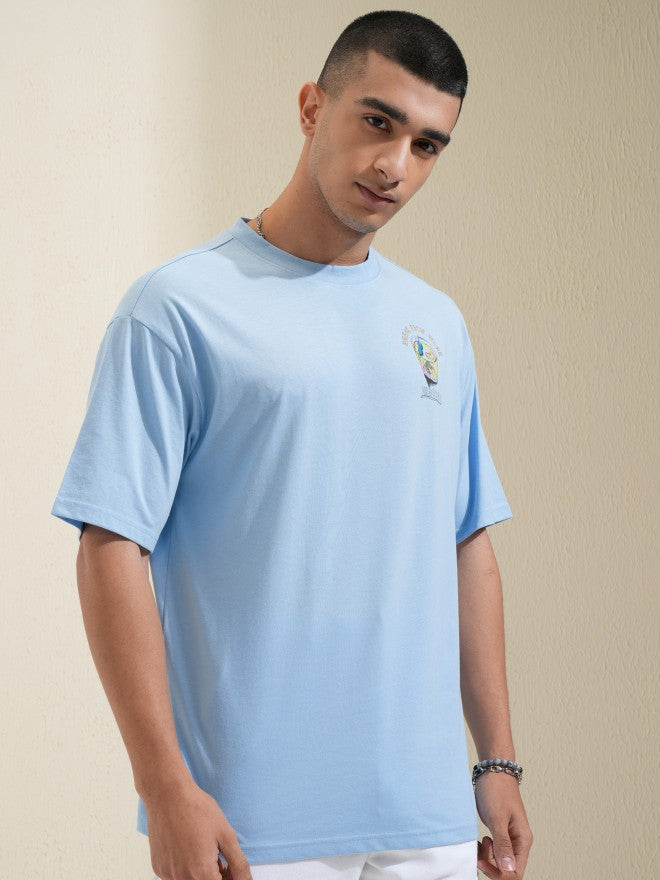 Highlander Men Blue Printed Round Neck Oversized Fit T-Shirt - Blue - Image 6
