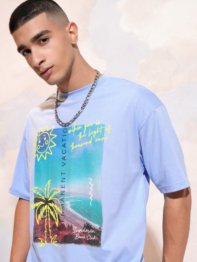 Highlander Men Blue Printed Round Neck T-Shirt - Blue - Image 1