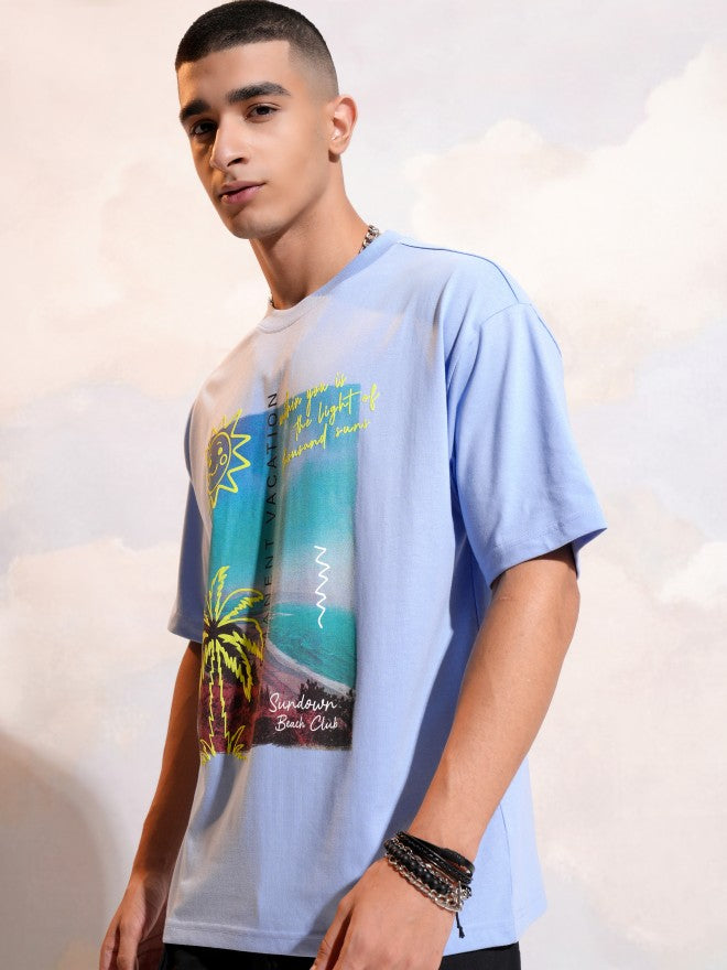 Highlander Men Blue Printed Round Neck T-Shirt - Blue - Image 4