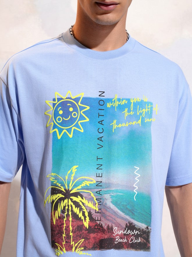 Highlander Men Blue Printed Round Neck T-Shirt - Blue - Image 5