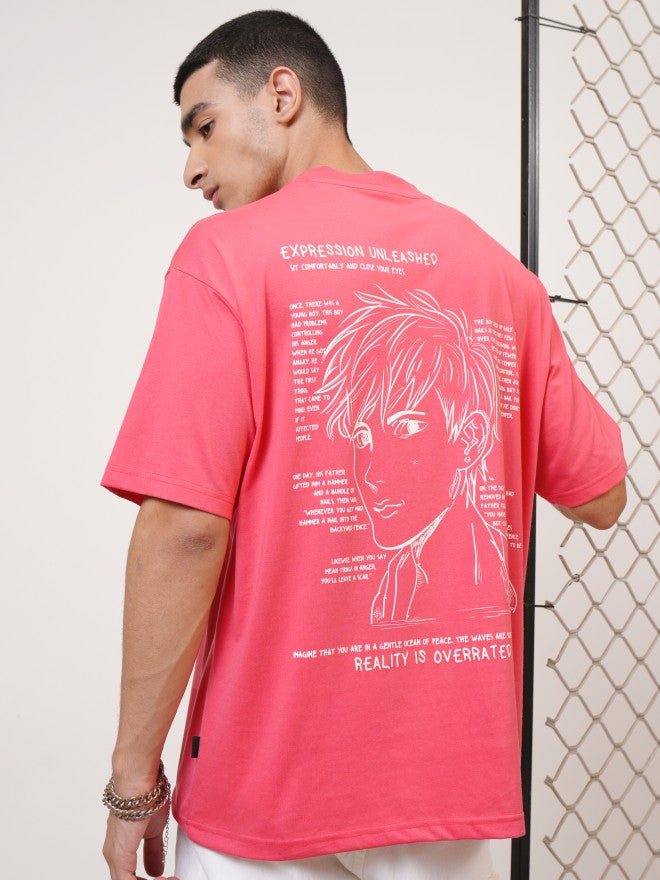 Highlander Men Rose Printed Round Neck T-Shirt - Rose - Image 1