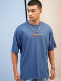 Highlander Men Blue Printed Round Neck Oversized Fit T-Shirt - Blue - Image 1