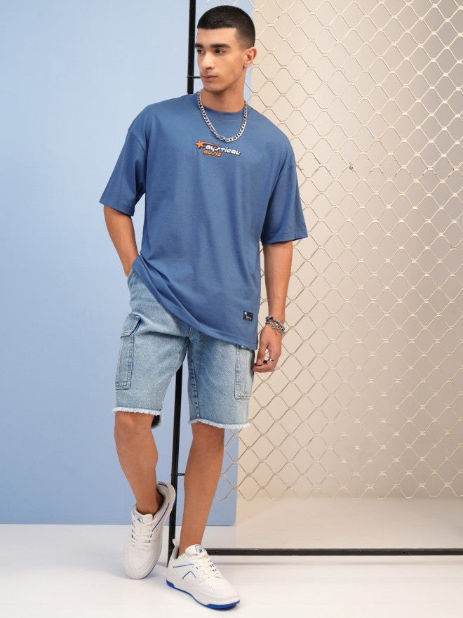 Highlander Men Blue Printed Round Neck Oversized Fit T-Shirt - Blue - Image 2