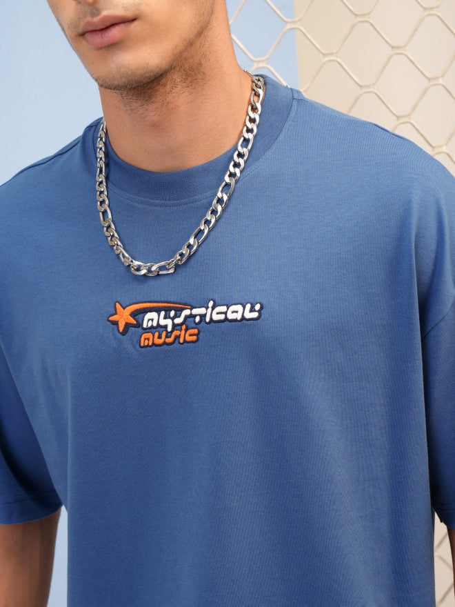 Highlander Men Blue Printed Round Neck Oversized Fit T-Shirt - Blue - Image 5