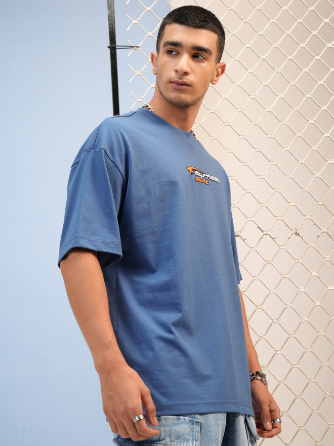 Highlander Men Blue Printed Round Neck Oversized Fit T-Shirt - Blue - Image 6