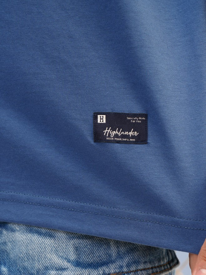 Highlander Men Blue Printed Round Neck Oversized Fit T-Shirt - Blue - Image 7