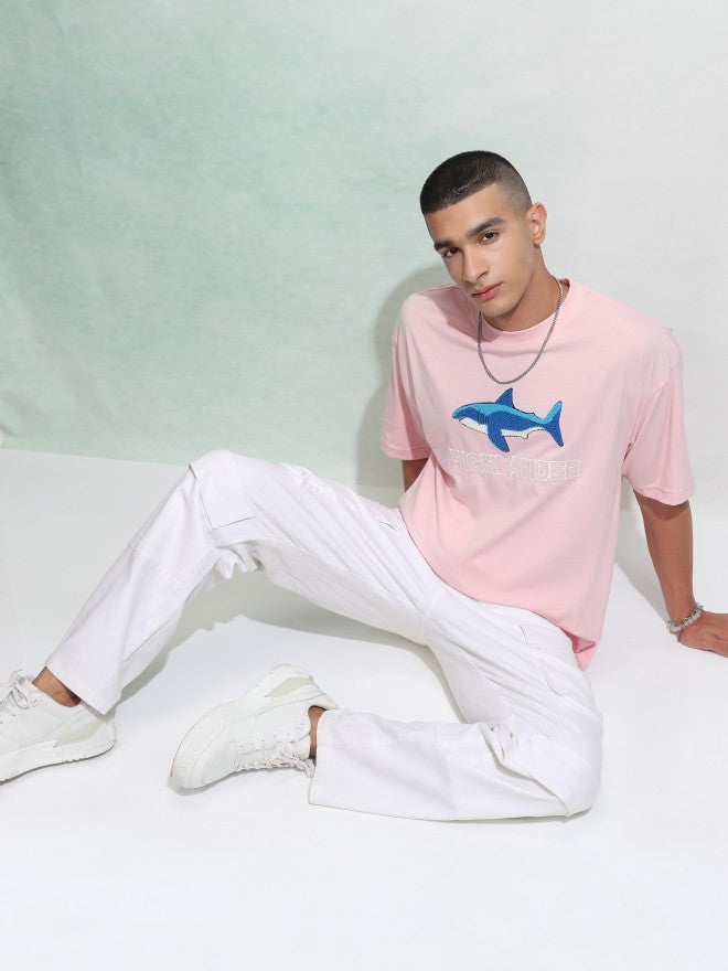 Highlander Men Pink Applique Round Neck Oversized Fit T-Shirt - Pink - Image 2
