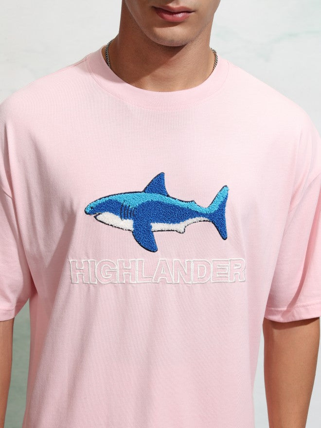 Highlander Men Pink Applique Round Neck Oversized Fit T-Shirt - Pink - Image 5