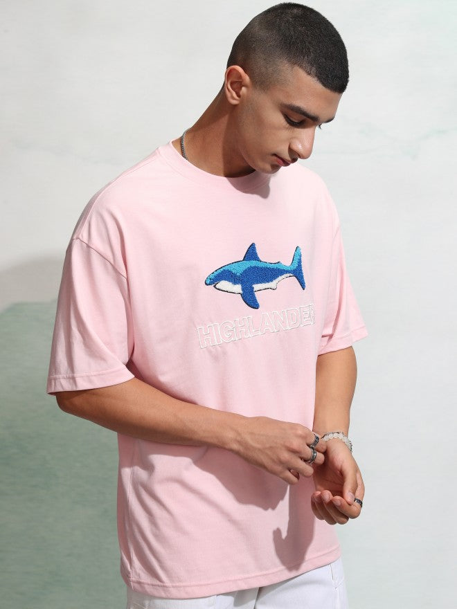 Highlander Men Pink Applique Round Neck Oversized Fit T-Shirt - Pink - Image 6