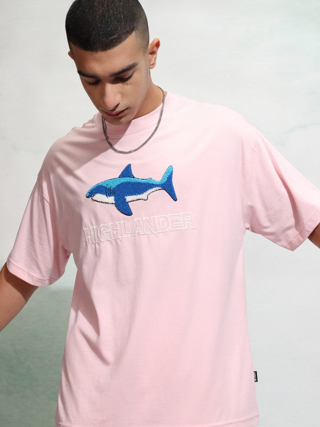 Highlander Men Pink Applique Round Neck Oversized Fit T-Shirt - Pink - Image 7