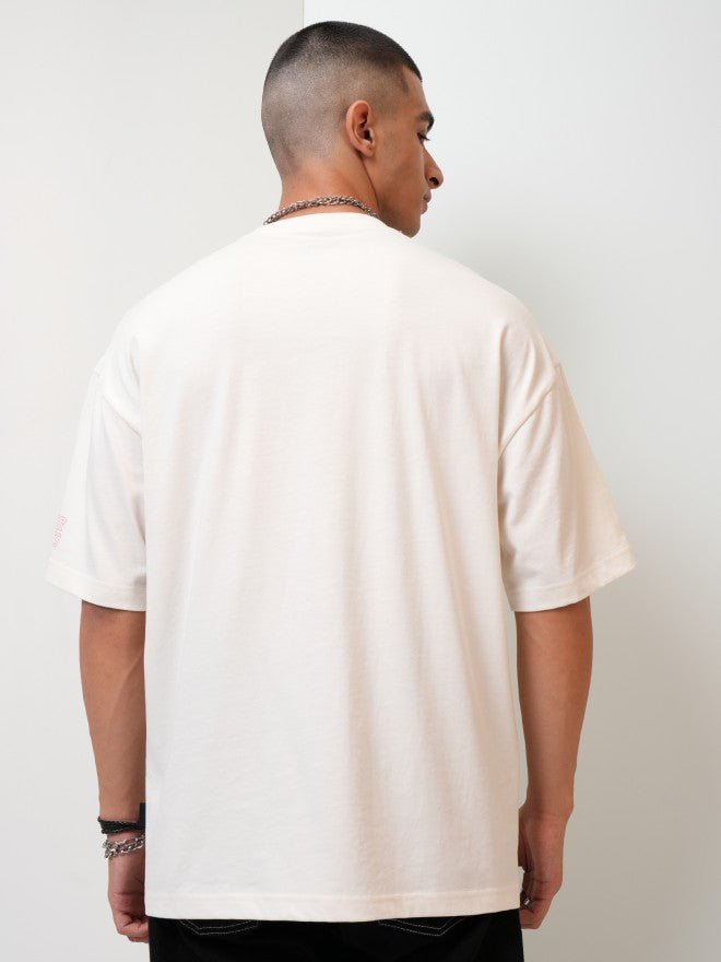 Highlander Men Off White Printed Oversized Fit Round Neck T-Shirt - Off White - Image 3