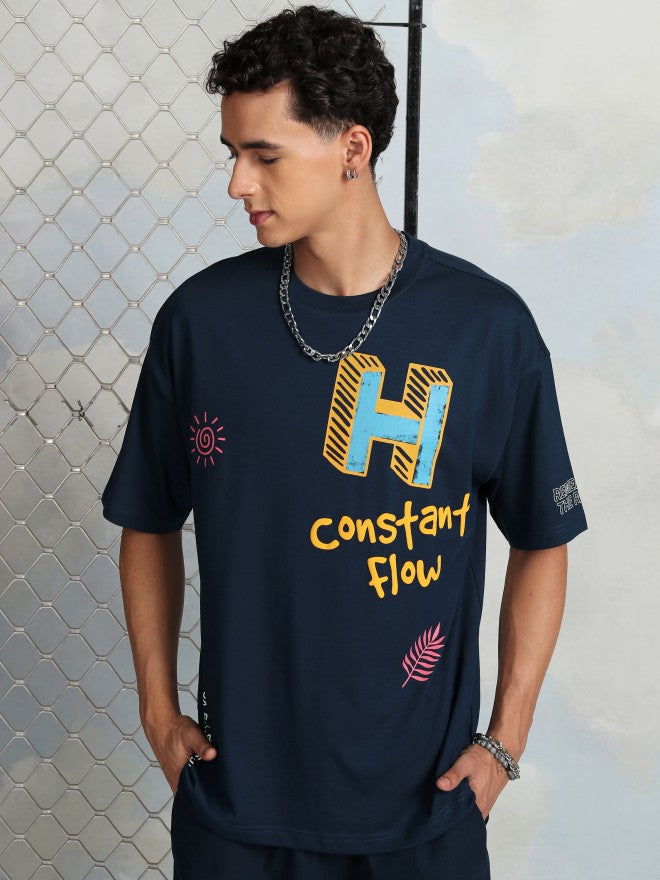 Highlander Men Navy Blue Printed Round Neck T-Shirt - Navy Blue - Image 1
