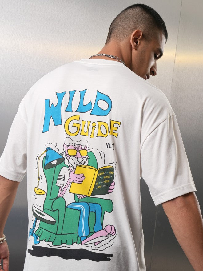 Highlander Men White Printed Round Neck Oversized Fit T-Shirt - White - Image 1