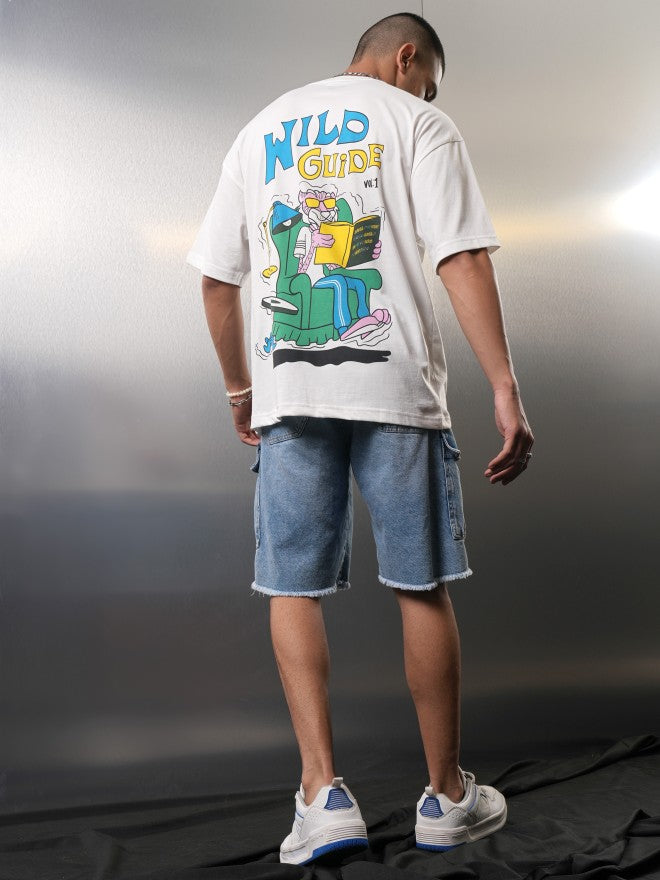 Highlander Men White Printed Round Neck Oversized Fit T-Shirt - White - Image 2