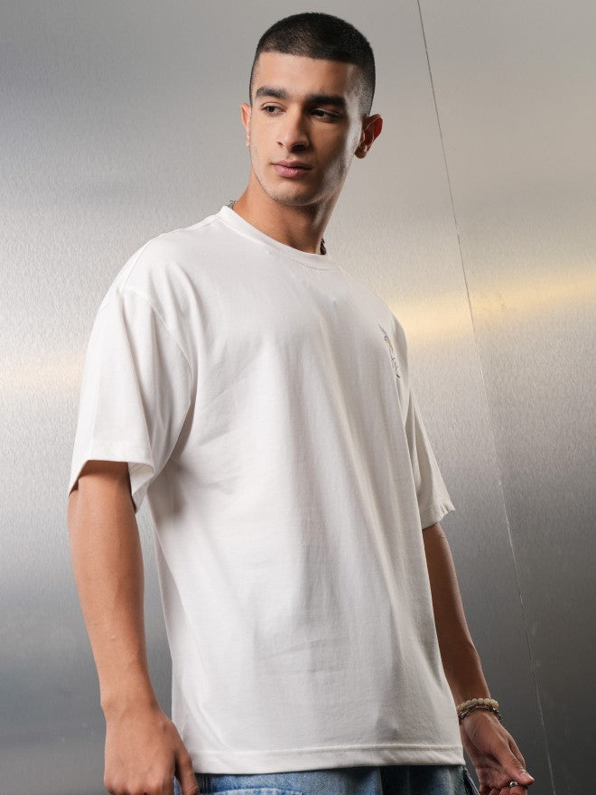 Highlander Men White Printed Round Neck Oversized Fit T-Shirt - White - Image 6
