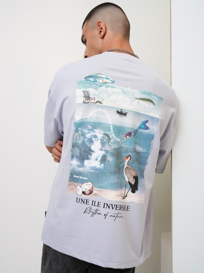 Highlander Men Grey Printed Oversized Fit Round Neck T-Shirt - Grey - Image 1