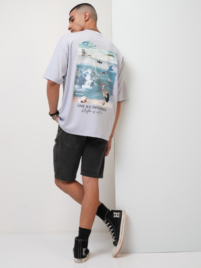 Highlander Men Grey Printed Oversized Fit Round Neck T-Shirt - Grey - Image 2