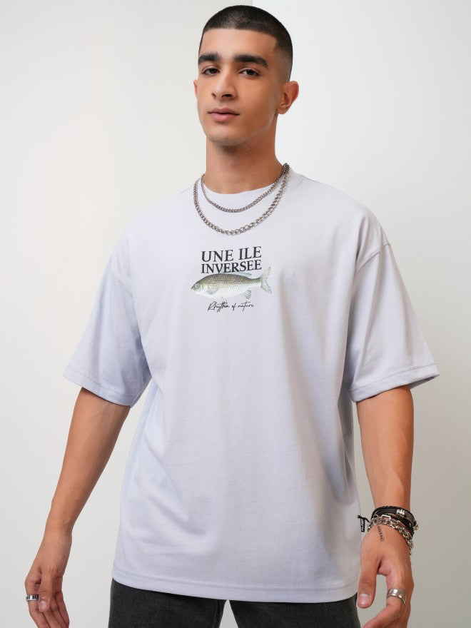 Highlander Men Grey Printed Oversized Fit Round Neck T-Shirt - Grey - Image 3