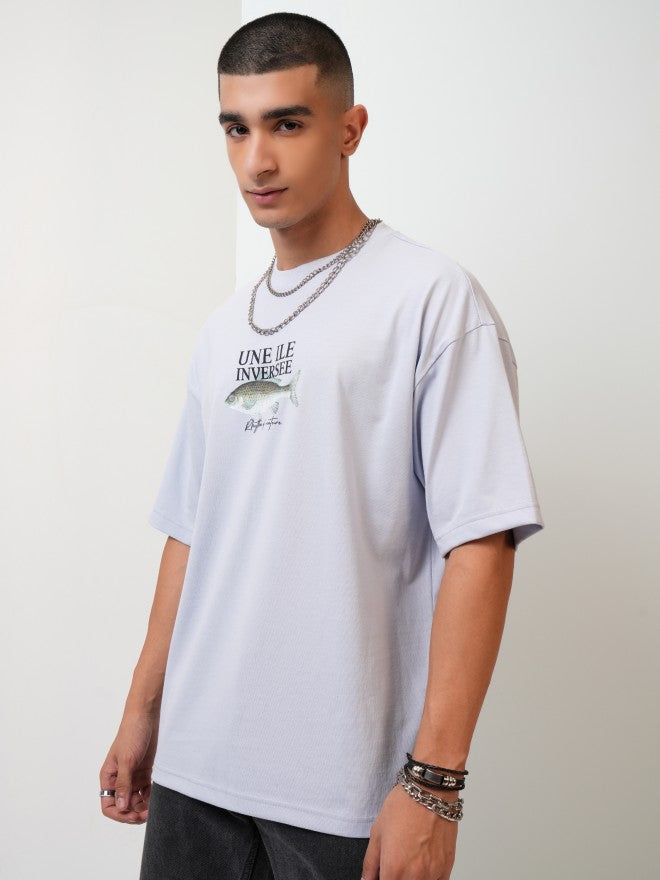 Highlander Men Grey Printed Oversized Fit Round Neck T-Shirt - Grey - Image 4