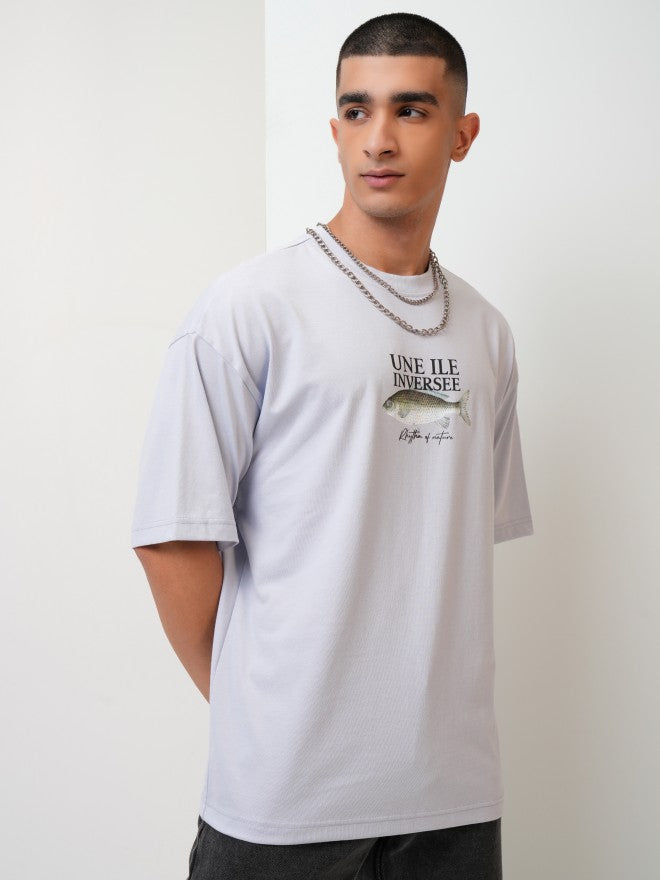Highlander Men Grey Printed Oversized Fit Round Neck T-Shirt - Grey - Image 6