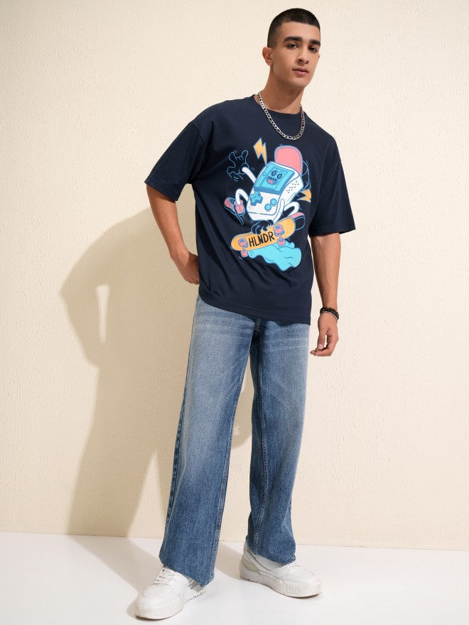 Highlander Men Navy Blue Printed Oversized Fit T-Shirt - Navy Blue - Image 2