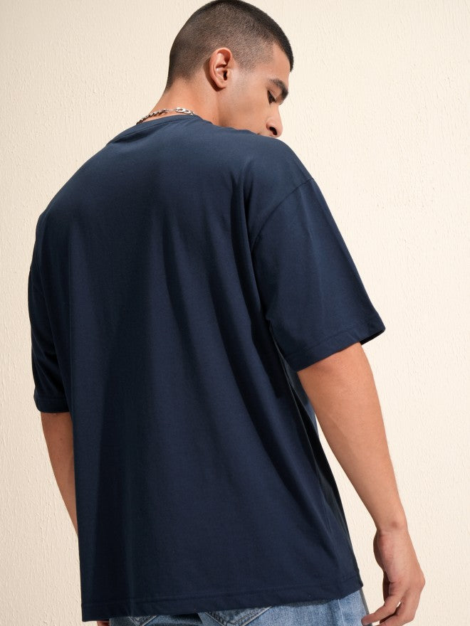 Highlander Men Navy Blue Printed Oversized Fit T-Shirt - Navy Blue - Image 3