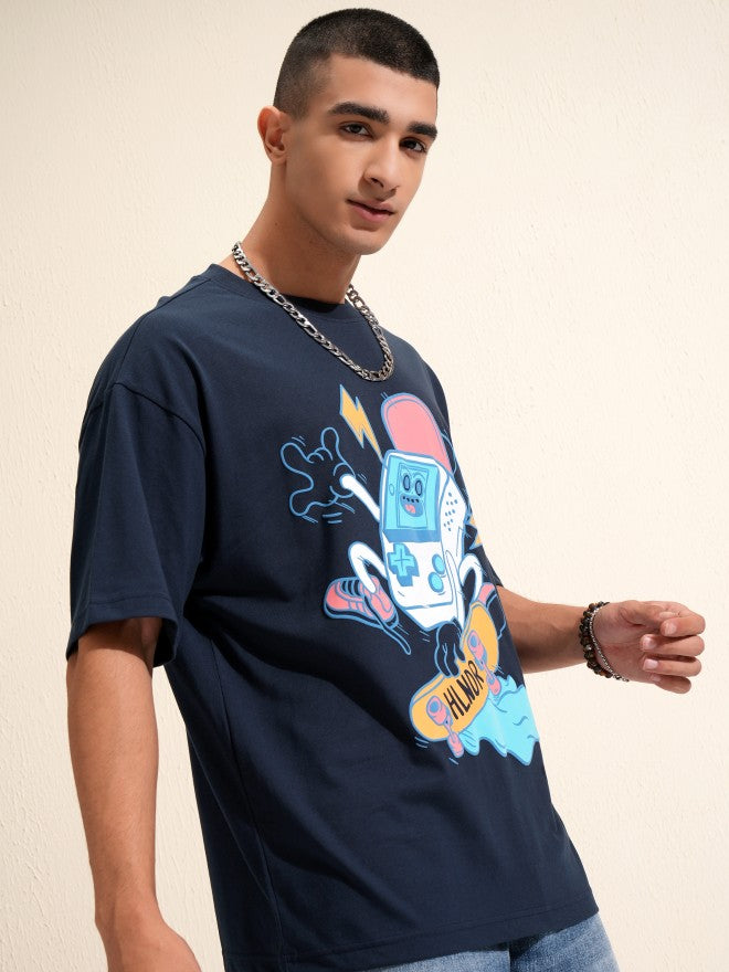 Highlander Men Navy Blue Printed Oversized Fit T-Shirt - Navy Blue - Image 6