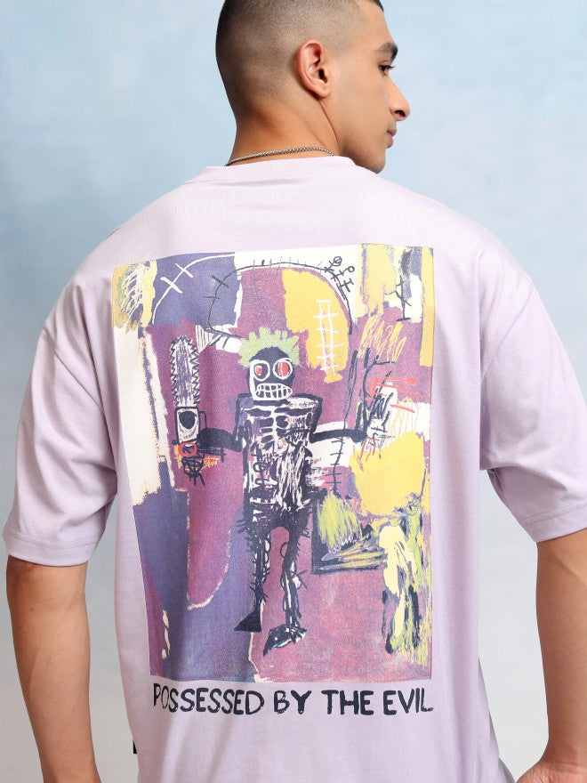 Highlander Men Mauve Printed Round Neck Oversized Fit T-Shirt - Mauve - Image 1