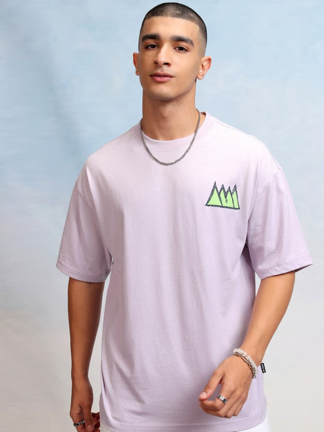 Highlander Men Mauve Printed Round Neck Oversized Fit T-Shirt - Mauve - Image 3