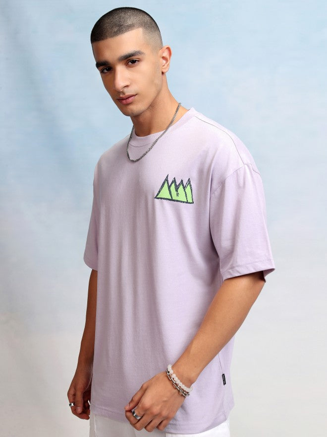 Highlander Men Mauve Printed Round Neck Oversized Fit T-Shirt - Mauve - Image 4