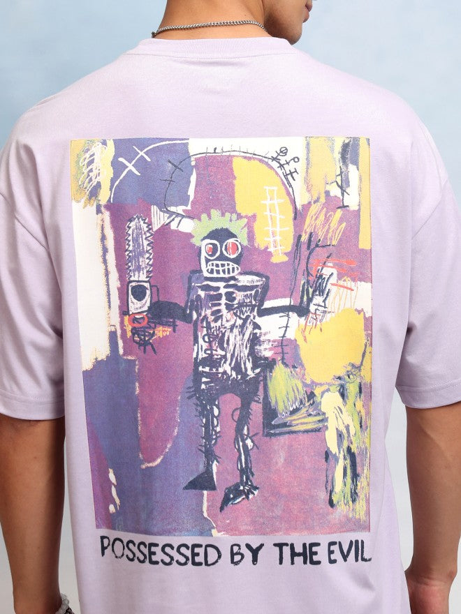 Highlander Men Mauve Printed Round Neck Oversized Fit T-Shirt - Mauve - Image 5