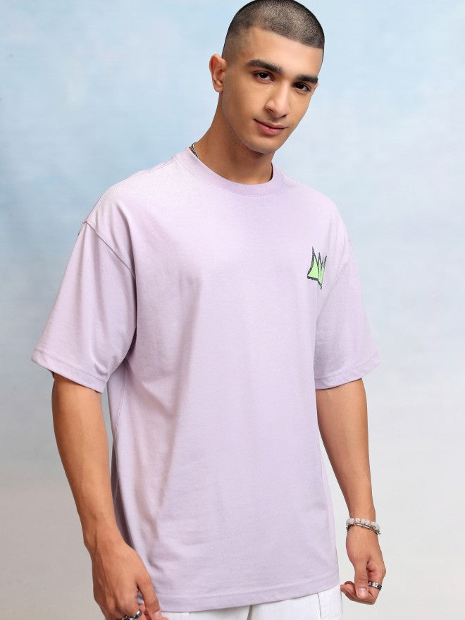 Highlander Men Mauve Printed Round Neck Oversized Fit T-Shirt - Mauve - Image 6