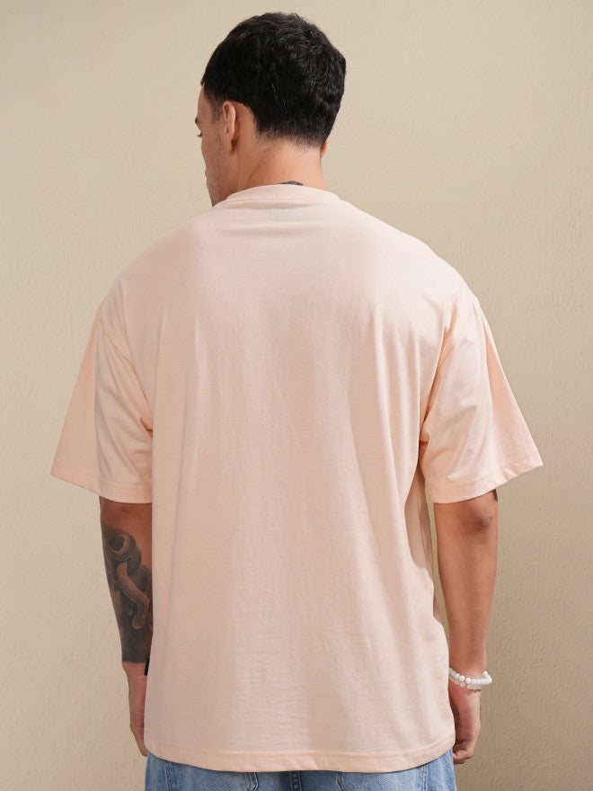 Highlander Men Peach Printed Round Neck Oversized Fit T-Shirt - Peach - Image 3