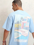 Highlander Men Blue Printed Round Neck Oversized Fit T-Shirt - Blue - Image 1
