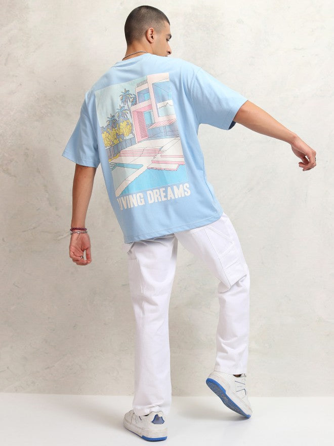 Highlander Men Blue Printed Round Neck Oversized Fit T-Shirt - Blue - Image 2