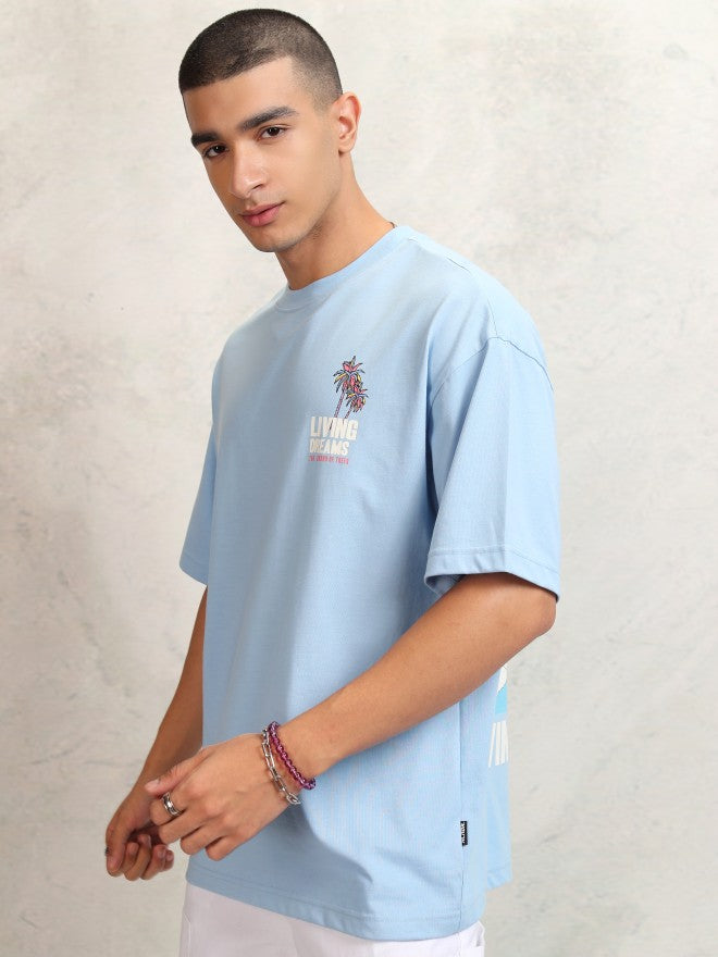 Highlander Men Blue Printed Round Neck Oversized Fit T-Shirt - Blue - Image 4