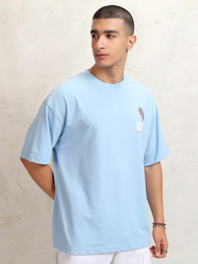 Highlander Men Blue Printed Round Neck Oversized Fit T-Shirt - Blue - Image 6
