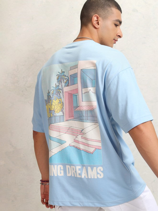 Highlander Men Blue Printed Round Neck Oversized Fit T-Shirt - Blue - Image 7