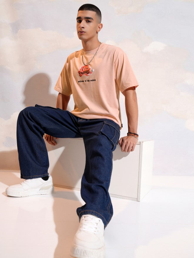 Highlander Men Peach Printed Round Neck T-Shirt - Peach - Image 2