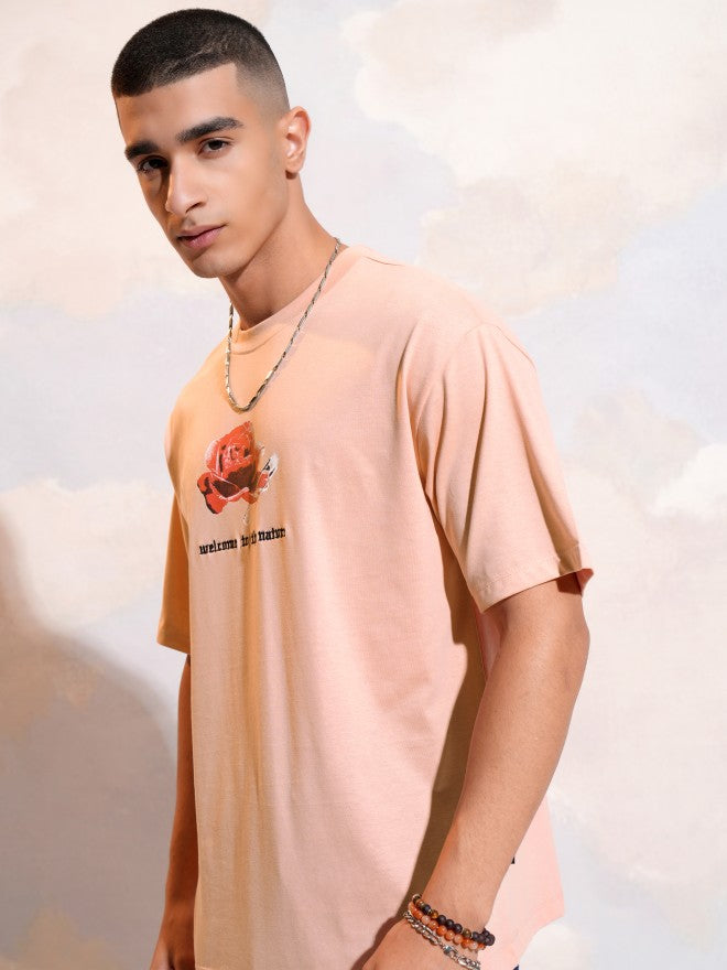 Highlander Men Peach Printed Round Neck T-Shirt - Peach - Image 4